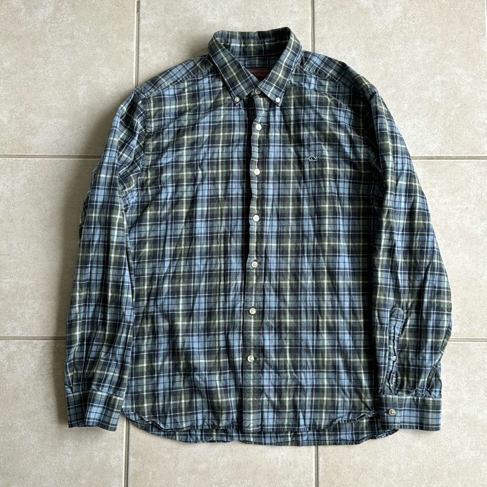 Vineyard Vines Collegiate Button-Up Shirt - Green Plaid Size: Large